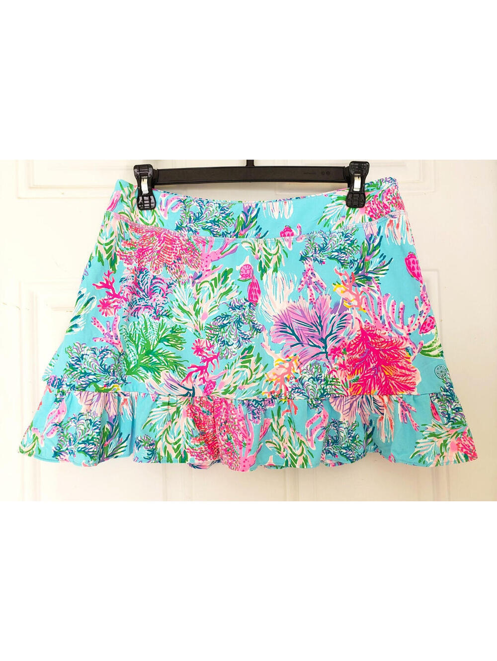 LILLY PULITZER Luxletic Cascadia Skort Sz M  Blue  Skirt Short Rufflle UPF 50+